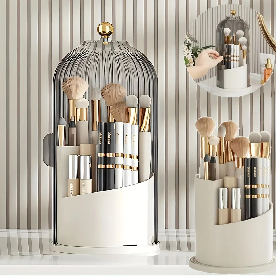 Make up Brush Organizer  Rotating Makeup Brush Holder 3 Slot Make