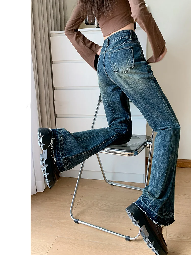 Jeans da donna a vita bassa stile centrota ricamo motivo floreale stampa grafica decorazione artistica pantaloni femminili denim da donna