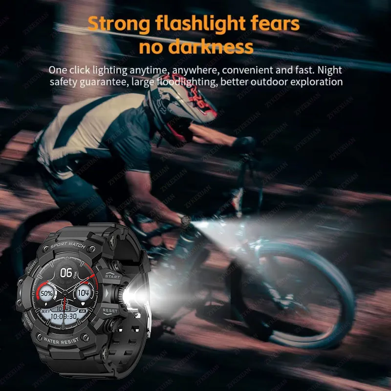 2026 Rugged Sport Smart Watch Bluetooth Calls Colorful Waterproof Military Smartwatches with Flashlight SOS COMPASS for Phone