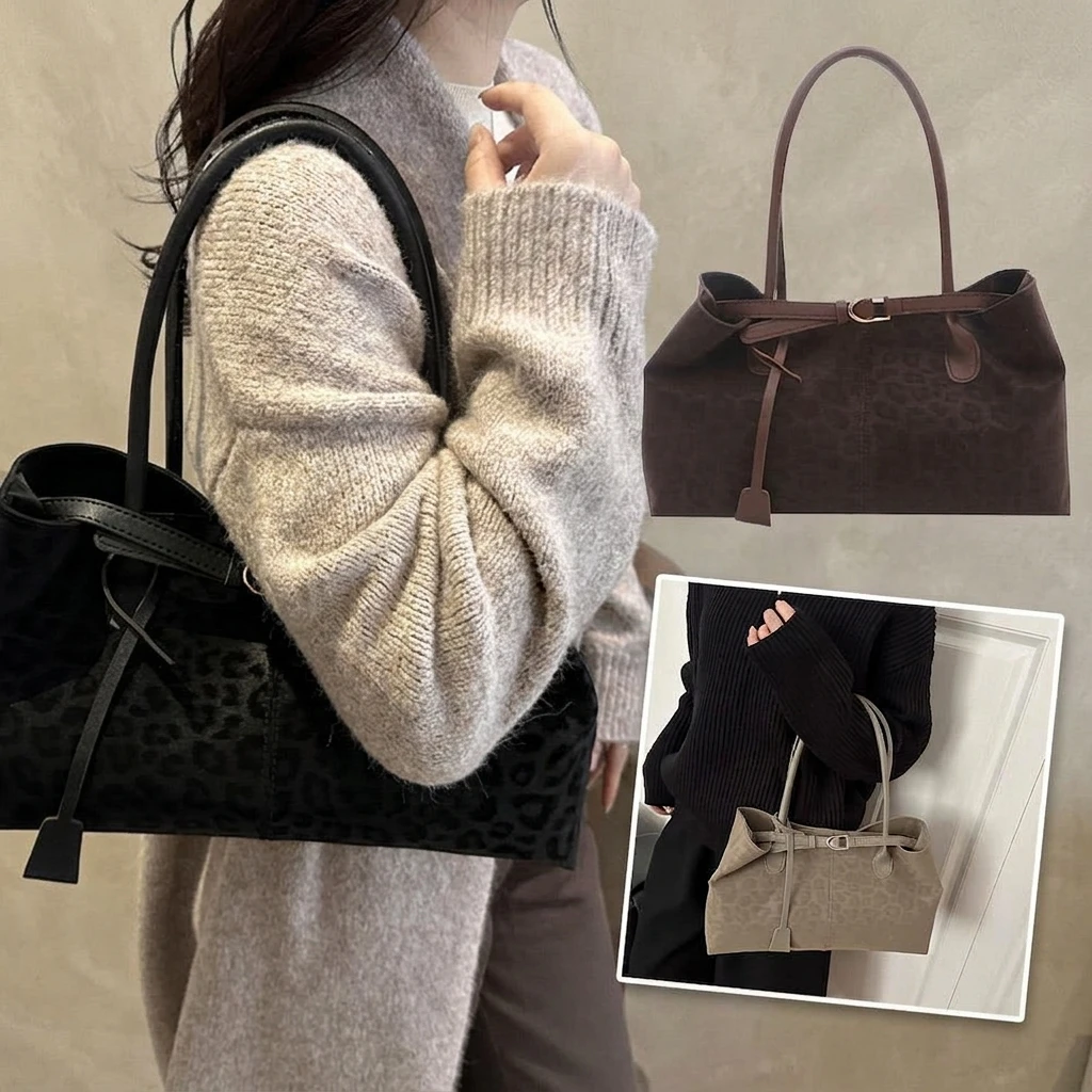 Leopard Pattern Tote Bag for Women Retro Fashion Autumn/Winter Lazy Style Single Shoulder Underarm Handheld Personalized Design