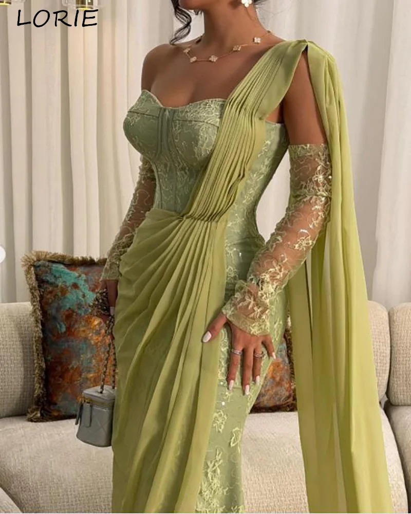 LORIE Lace One Shoulder Party Dress Long Sleeves Appliques A-Line Evening Dress Prom Dress 3D Flower Party Gown Club Customized