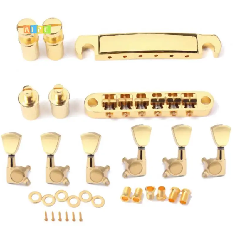 A12E-A ชุด Gold String Saddle Tune-O-Matic Bridge & Tailpiece สําหรับ Gb Lp กีตาร์ไฟฟ้าสไตล์