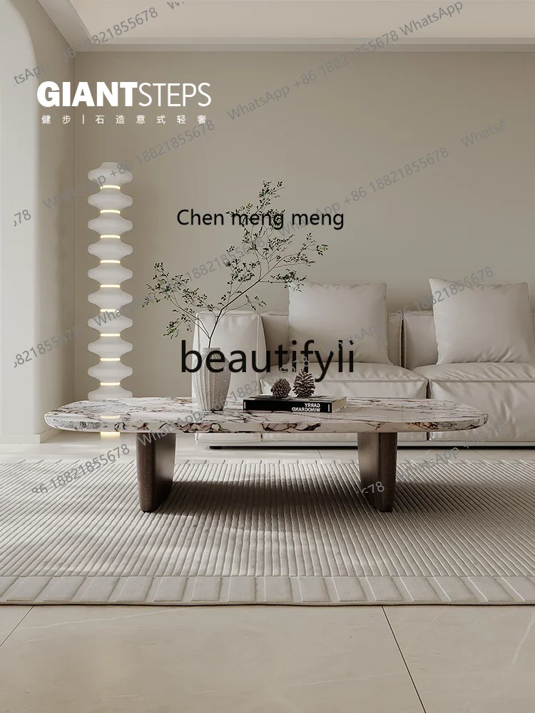 K182Italian extreme coffee table simple modern light luxury art stone natural marble T-shaped coffee table