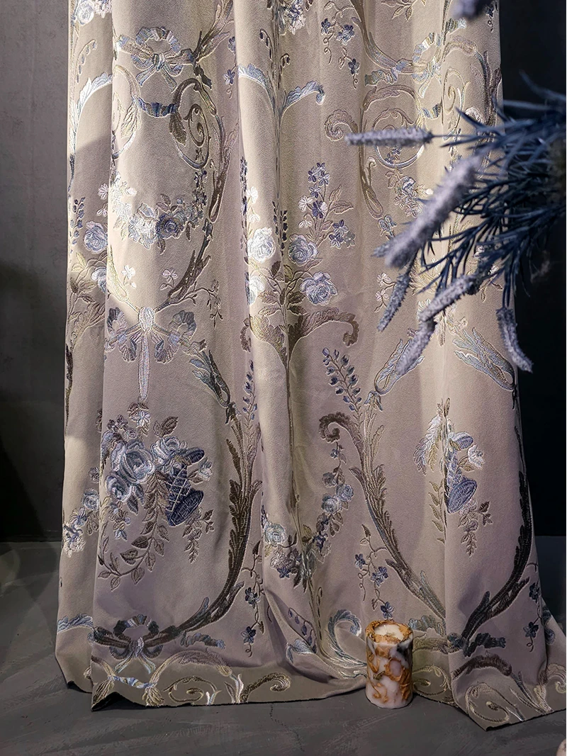 Vintage American Purple Gray Flannelette Thickened Curtains for Living Room Bedroom Villa High Window French Window Customized