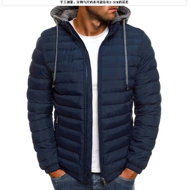 Simple Atmospheric Men's Hooded Cotton Coat Solid Cardigan Autumn Winter New Cotton Coat Trend Solid Fashion New in Outerwears