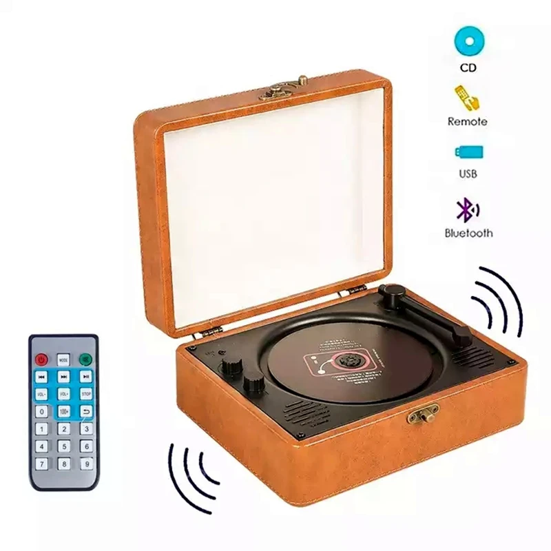 Portátil Bluetooth 5.0 Retro CD Player, alto-falante embutido, áudio estéreo, Integrative Lossless, DVD e CD Player, 3,5 milímetros Headphones Jack
