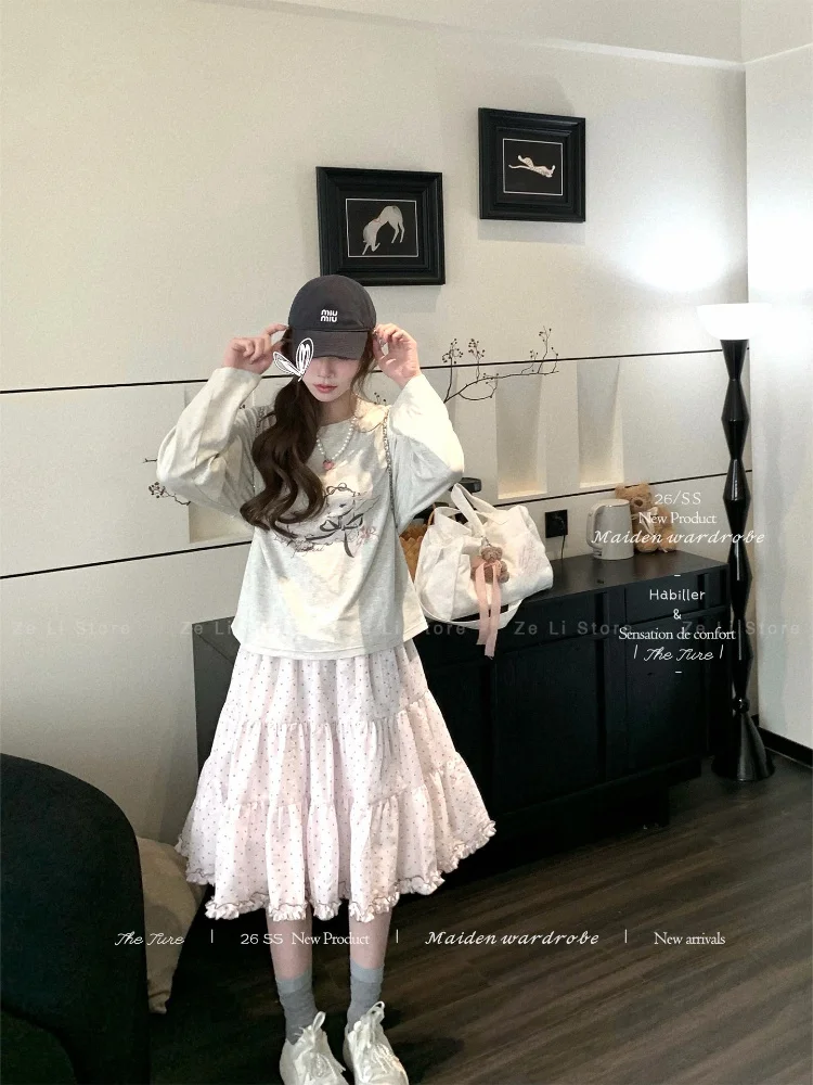 Polka Dot Midi Skirt Women's Mid-length 2026 Spring/summer New Arrival A-line Skirt High Waist Slimming Cake Skirt