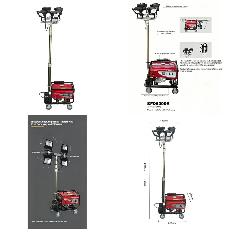 for 4X500W Diesel LED Mobile Lighting Tower Generator with 5m Telescopic Mast for Construction and Railway Projects