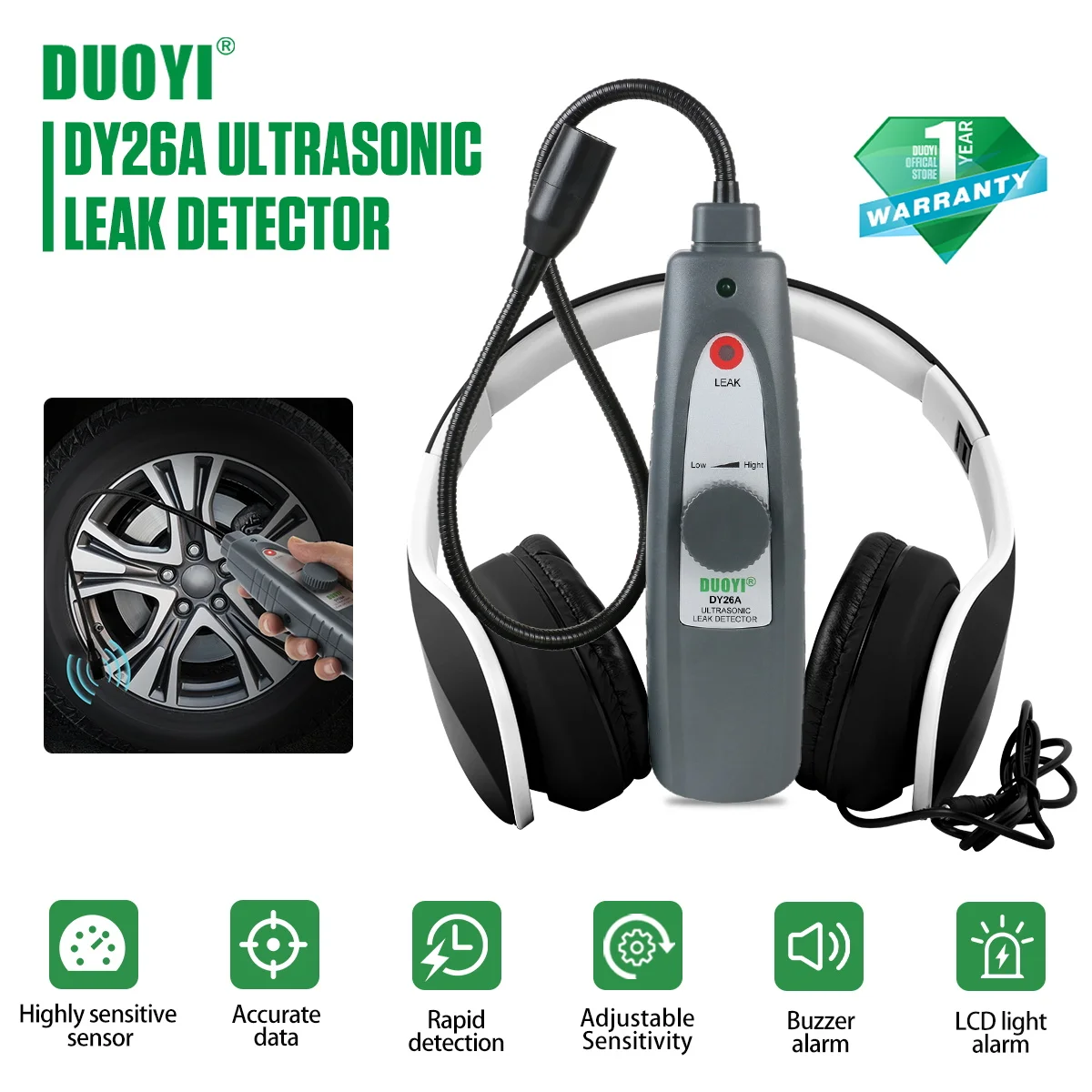 DUOYI DY26A Ultrasonic Leak Detector Vacuum Sealing Water Leak Pressure Vacuum Probe Scanner Car Flaw Diagnostic  Stethoscope