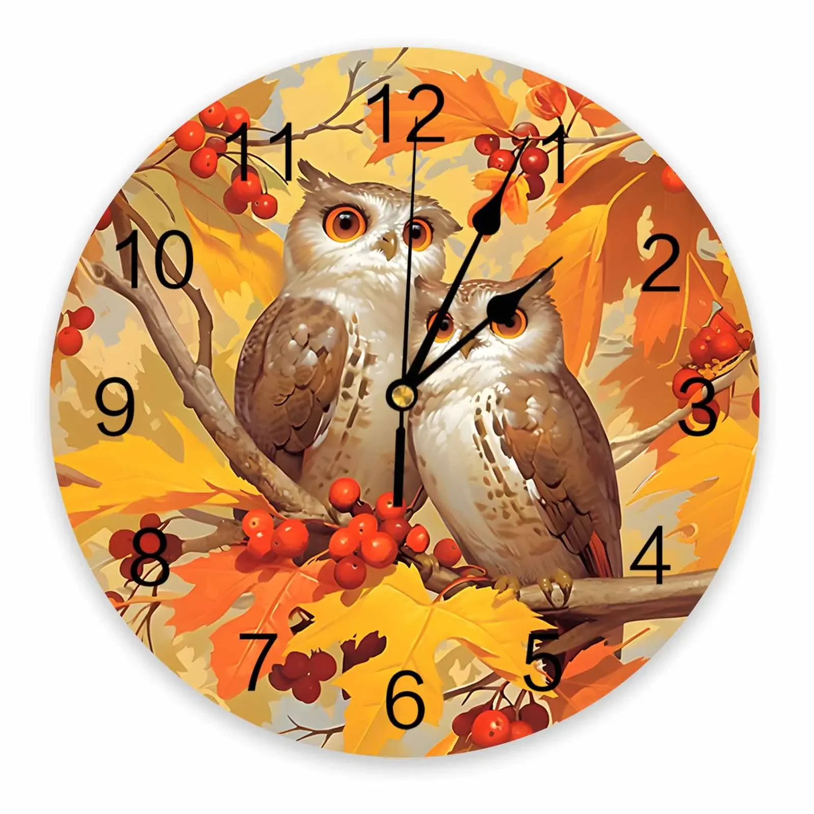 Autumn Maple Leaves Owl Wall Clock Large Modern Kitchen Dinning Round Wall Clocks Bedroom Silent Hanging Watch