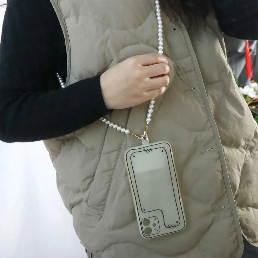 Anti Loss Pearl Crossbody Mobile Phone Chain Gold/silver Buckle No Need for Punching Pearl Crossbody Cellphone Lanyard Universal