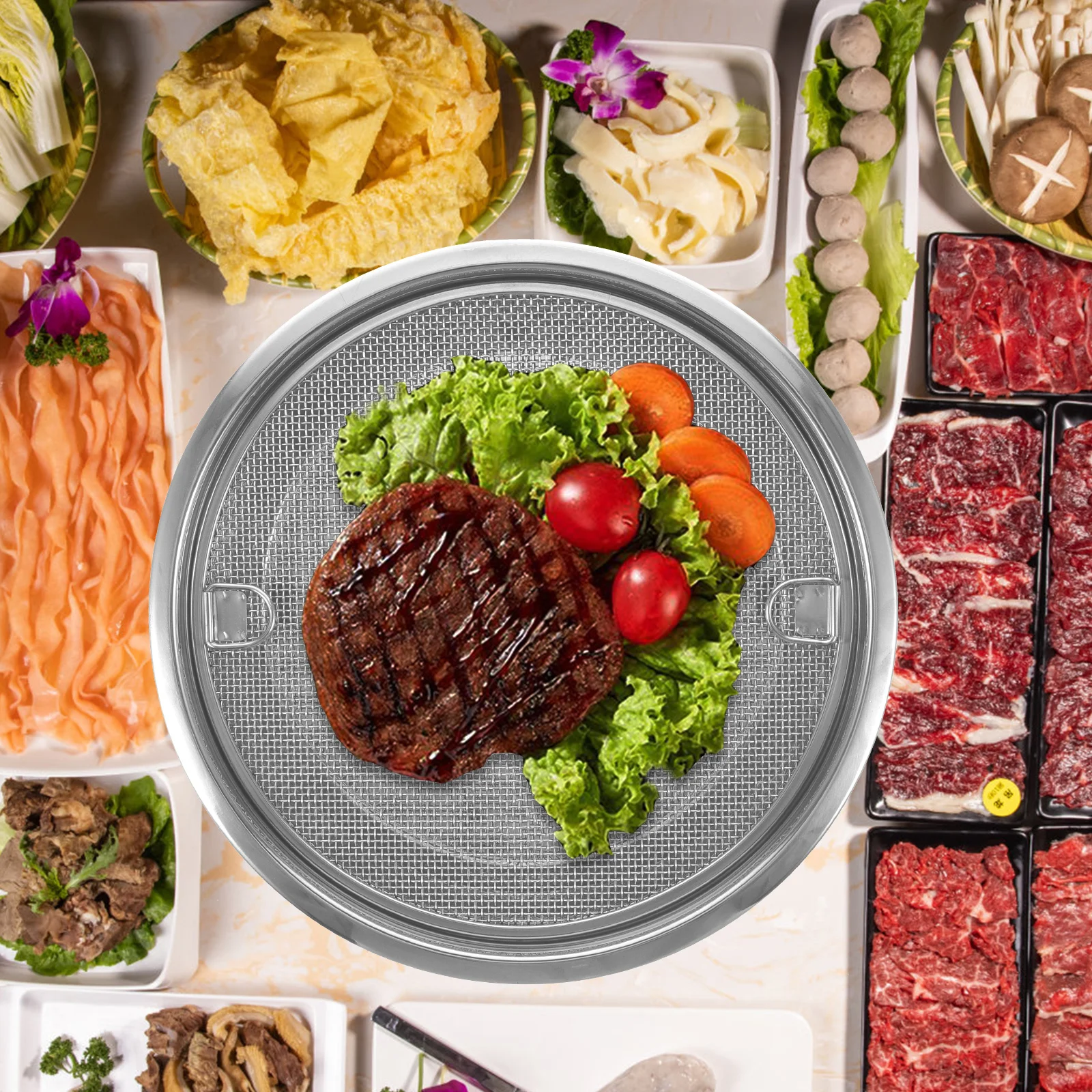 

Stainless Steel Filter Pan 201 Tray 304 Mesh Air Fryer Snack Dessert Holder Fruit Storage Plate Kitchen Bar Use