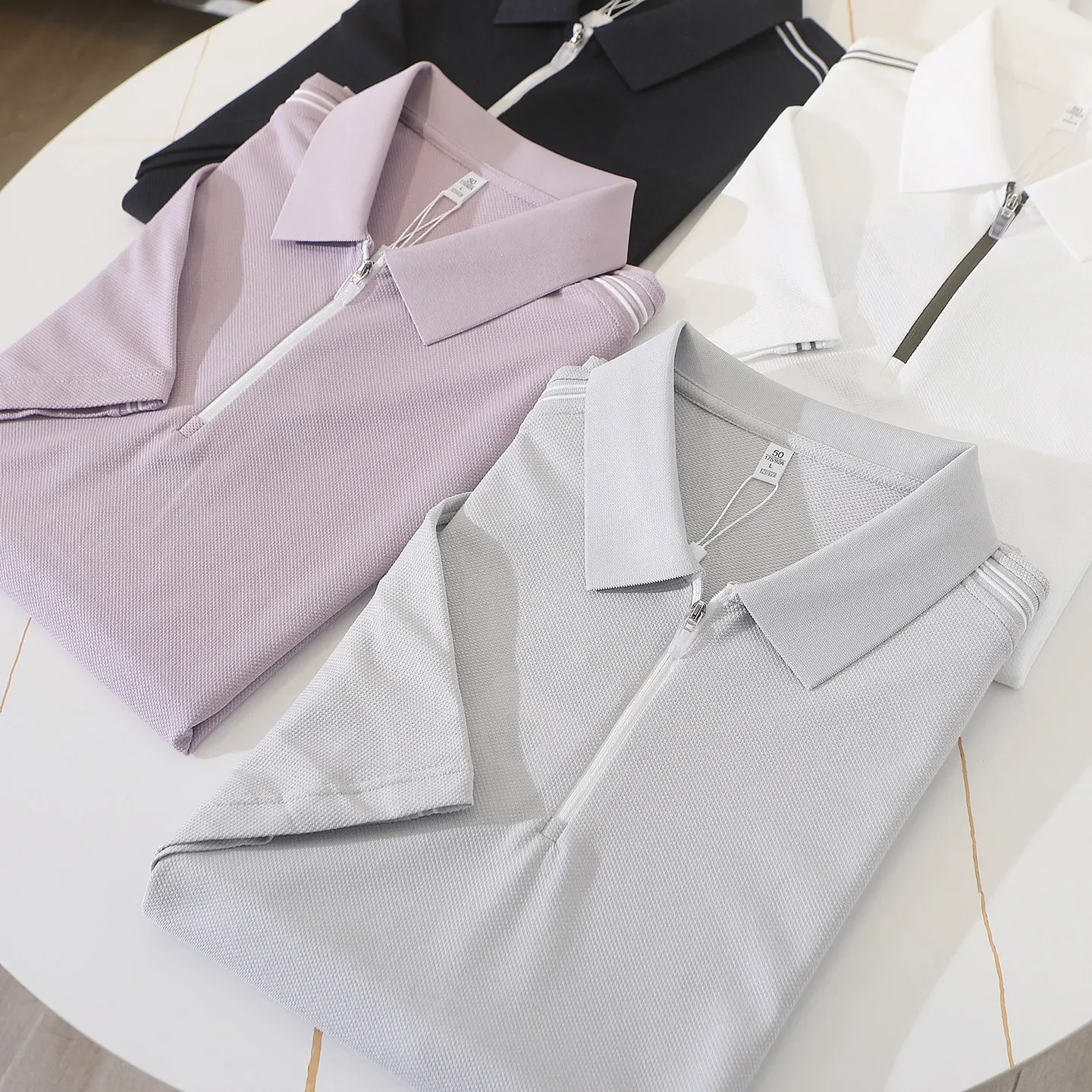 Cool and comfortable moisture-wicking mulberry silk/linen/cotton blended men's summer breathable sports short-sleeved POLO shirt