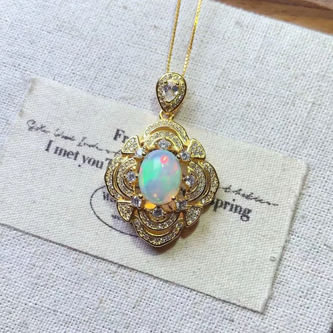 

Мерцающий опал S925 Серебряный кулон Роскошные женские украшения с блестящим натуральным драгоценным камнем Дизайнерский дизайн ювелирных изделий