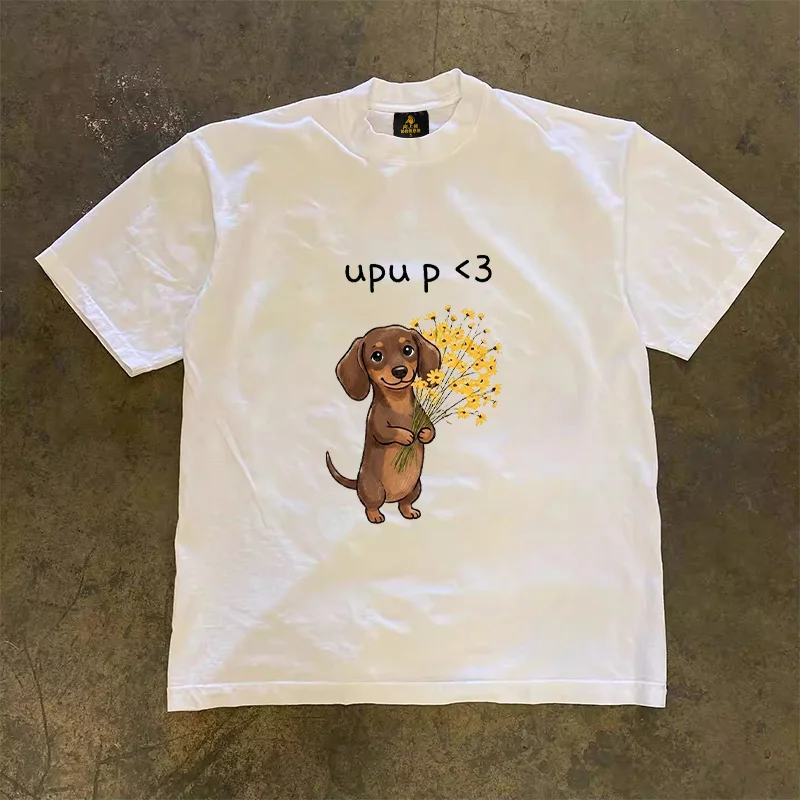 Loose Fit Cotton T-Shirt Unisex Short Sleeve Double Thread UPUPXIA Hero Print Sweat Absorbent round Neck Casual Summer Top