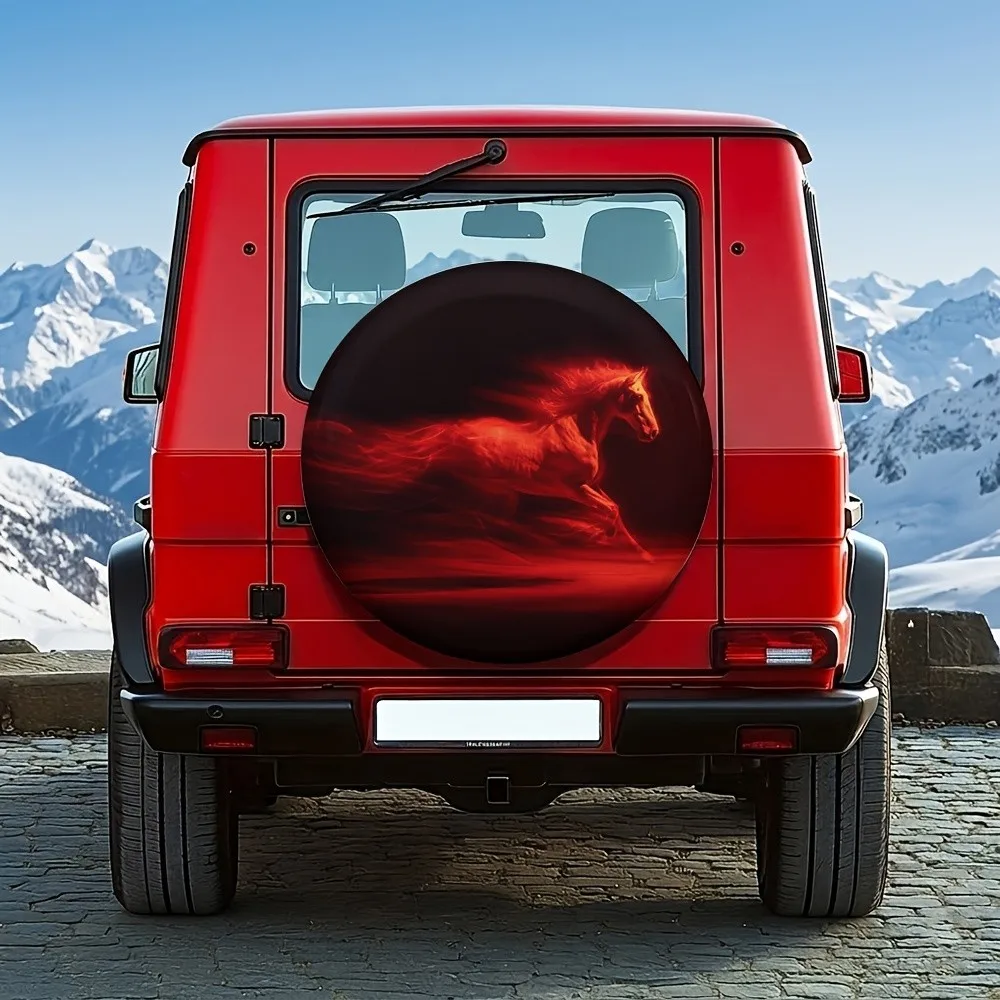Flaming Galloping Horse Spare Tire Cover Universal Fit 14-17 Inch for SUV Pickup RV