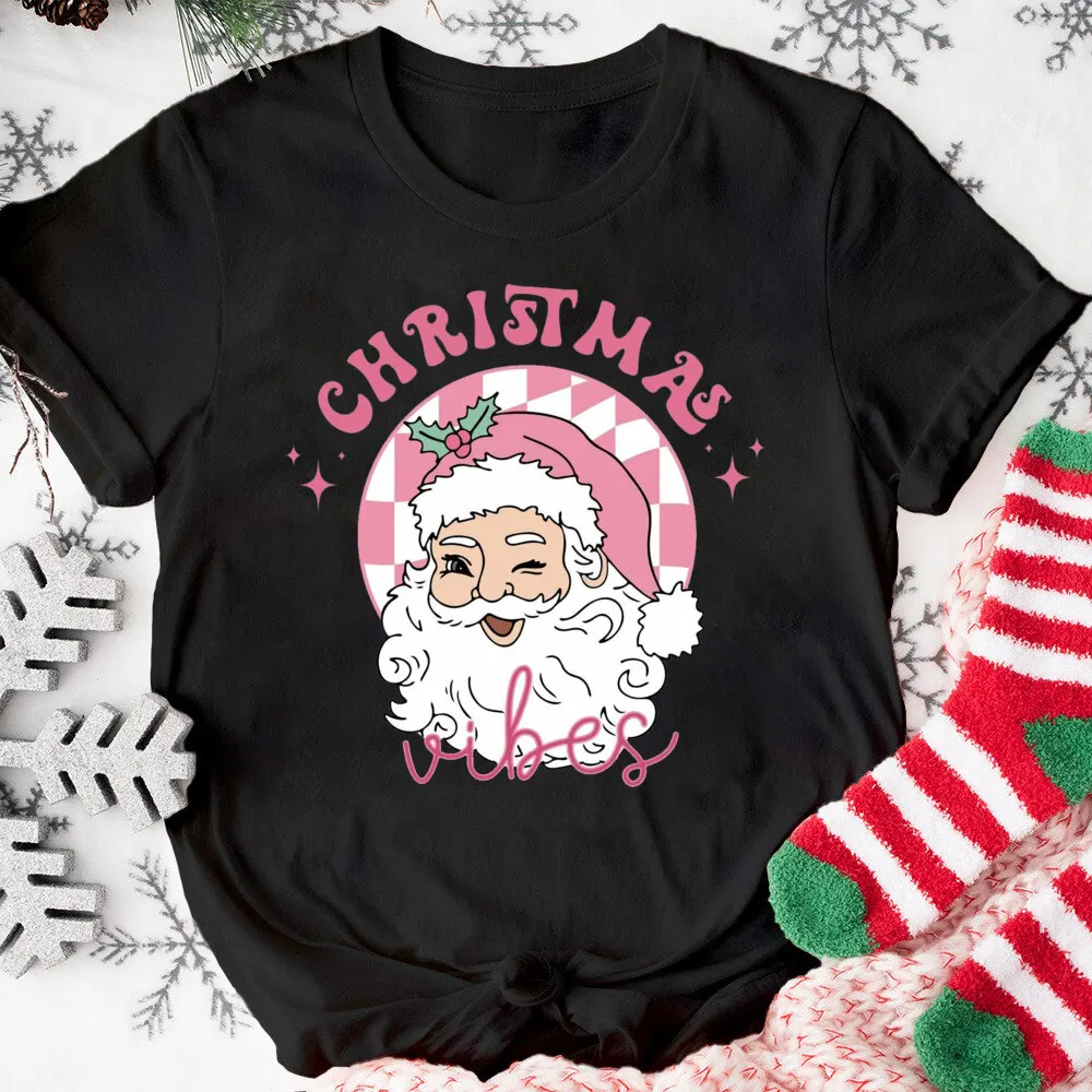 Christmas Vibe Women Shirts Santa Claus Pattern Women Fashion Wear Outfits Cute Funny Christmas Top Xmas New Year Shirts