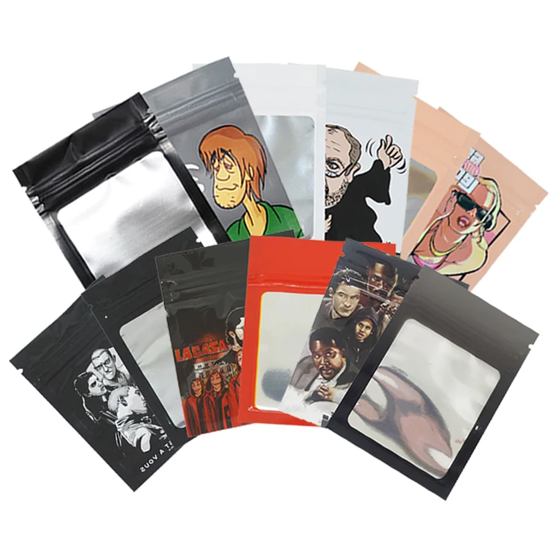 

Cartoon Design Clear Foil Zip Lock Mylar Bag Candy Smell Proof Ziplock Packaging Plastic Bags Food Storage Mini Small Pouch