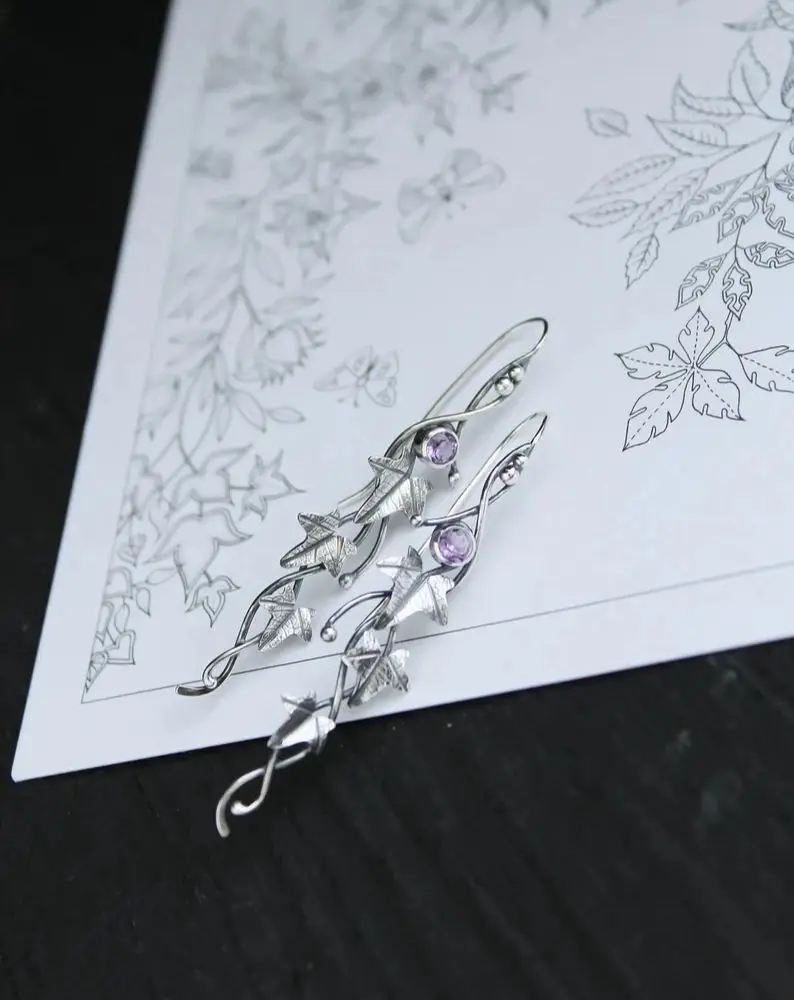 Vintage Ivy Elven Leaf Earrings For Women Silver Color Metal Crystal Earrings Female Fashion Custom Jewelry