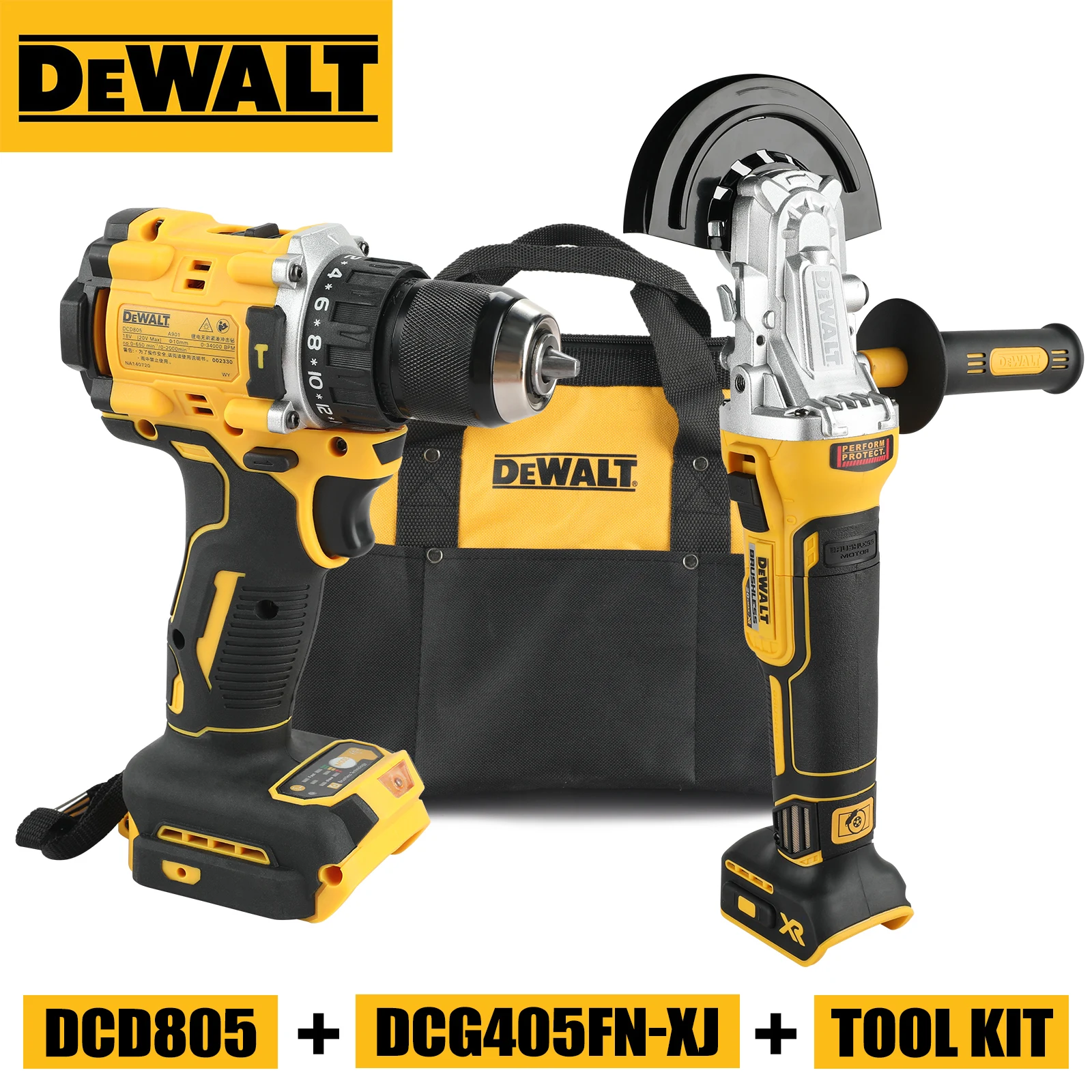 

Dewalt 805 Electric Screwdriver 405FN Angle Grinder and bag Brushless motor rechargeable hammer drill angle grinder combination