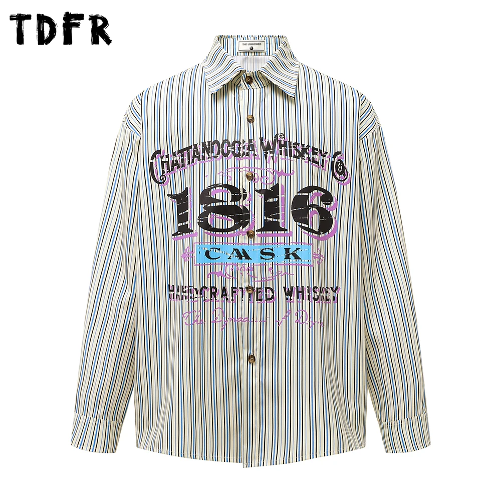 

Потертые полосатые рубашки с длинным рукавом с принтом, мужские осенние повседневные однобортные свободные рубашки в стиле ретро с лацканами в стиле ретро