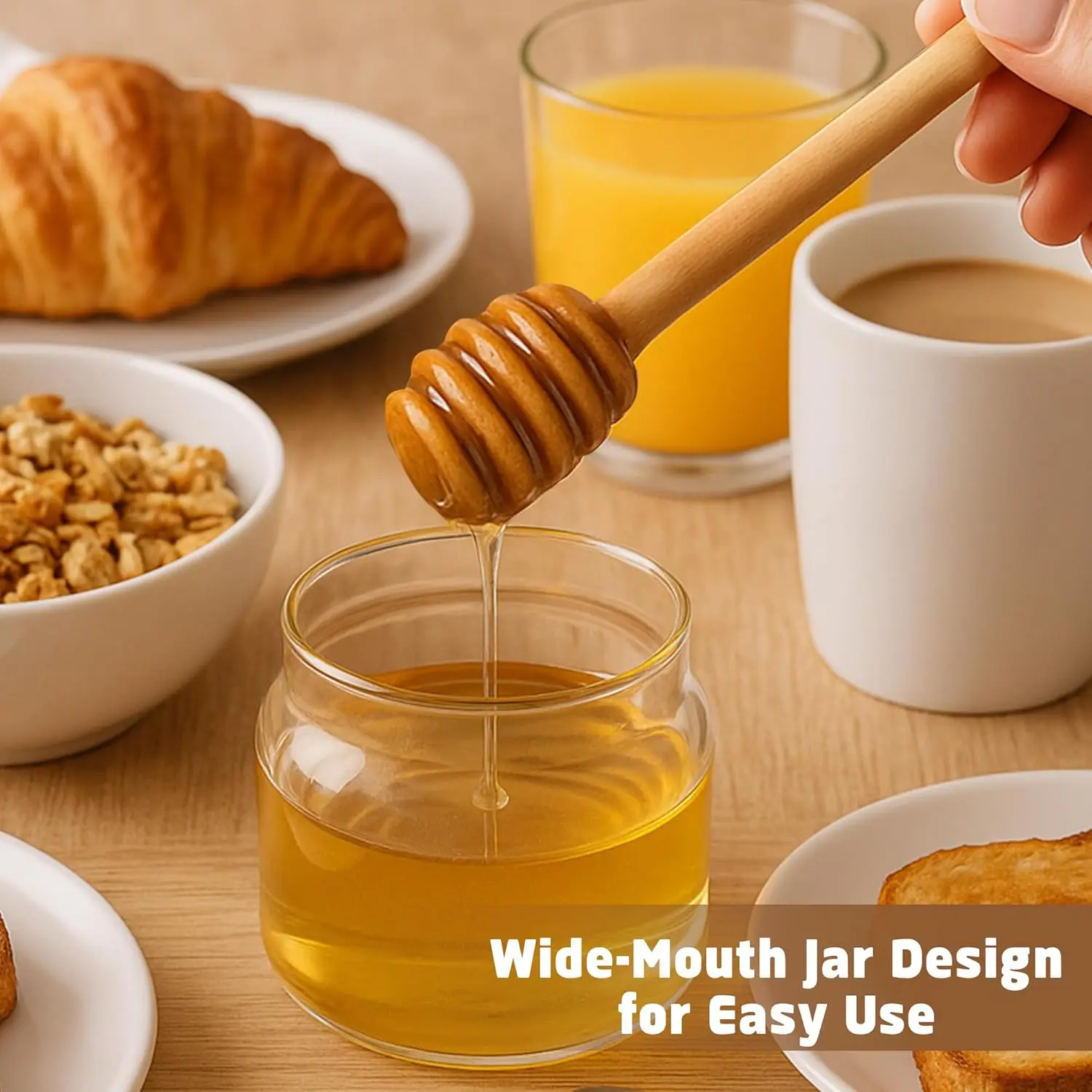 500 مللي زجاجات تخزين زجاجية برطمانات العسل مع قحافة وغطاء واسع الفم حاويات العسل موزع شراب لتخزين العسل