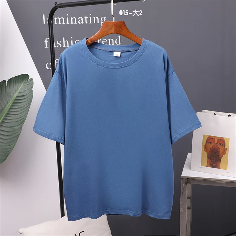 Women Cotton T-Shirt Summer Oversized Solid Tees Candy Color Loose Tops image 3