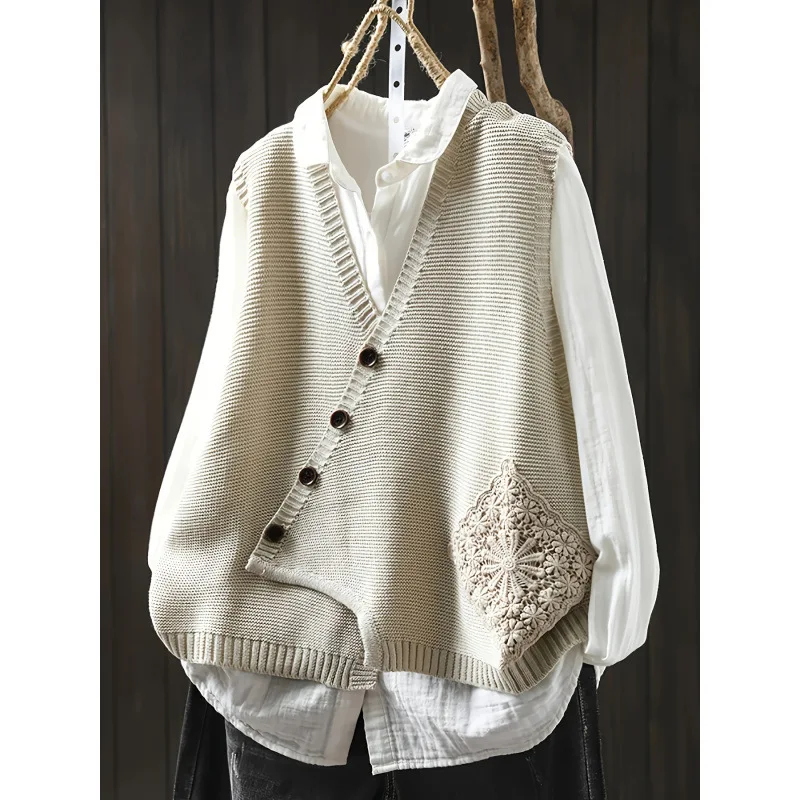 

Lace Patch Knit Vest Women's Fashion Inner Wear Regular Length Casual Style 100% Other Material Spring Season Vest