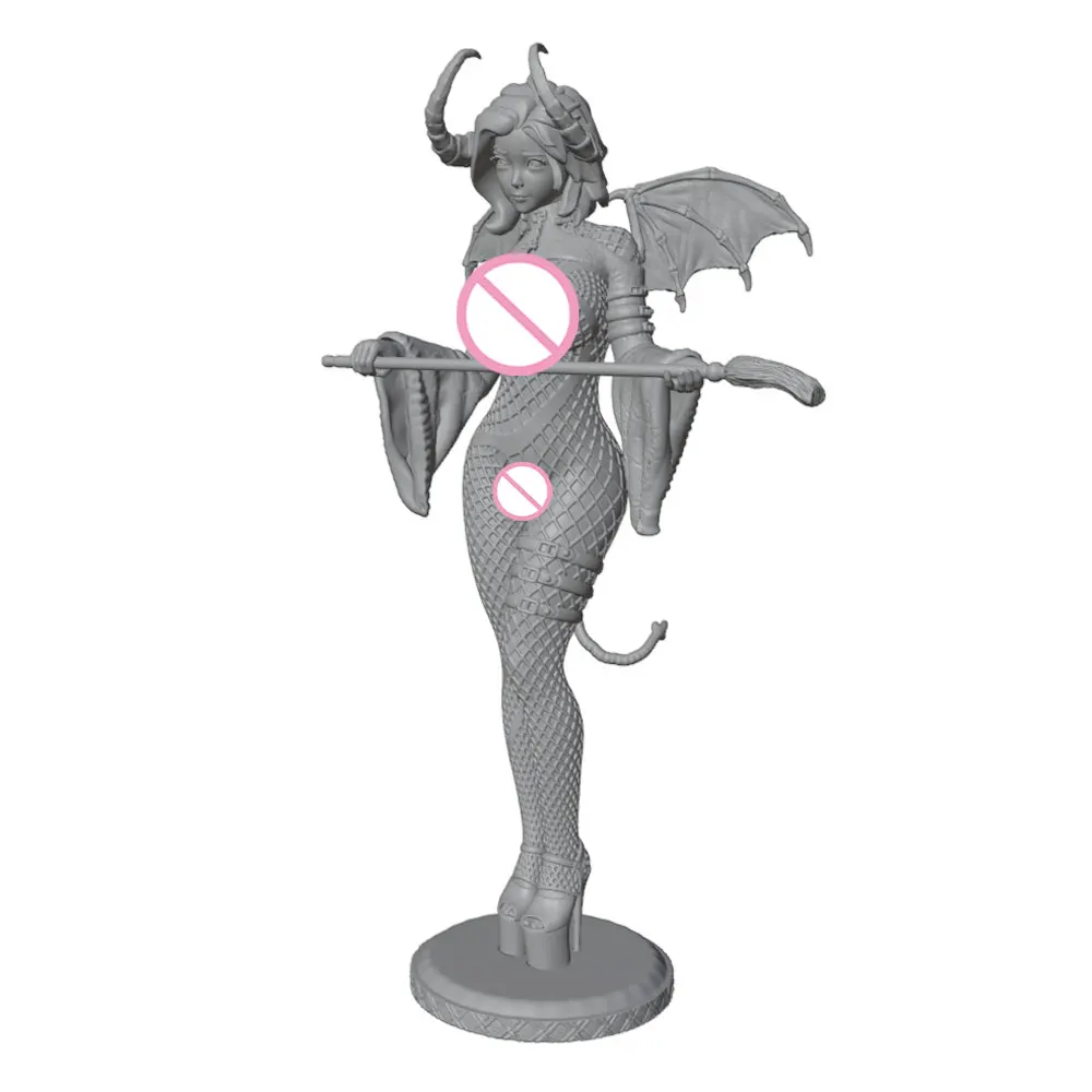 1/24/6 Girl in mesh jumpsuit, bat wings with long tail, cute girl resin model kit, GK mini 3D printed model statue, not colored