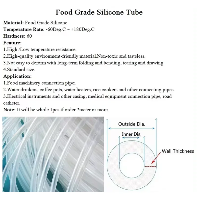 Mangueira de borracha de silicone de grau alimentício, 1/5/10m, identificação transparente 0.5 1 2 3 4 5 6 7 8 9 10 12mm, tubo de silicone flexível,
