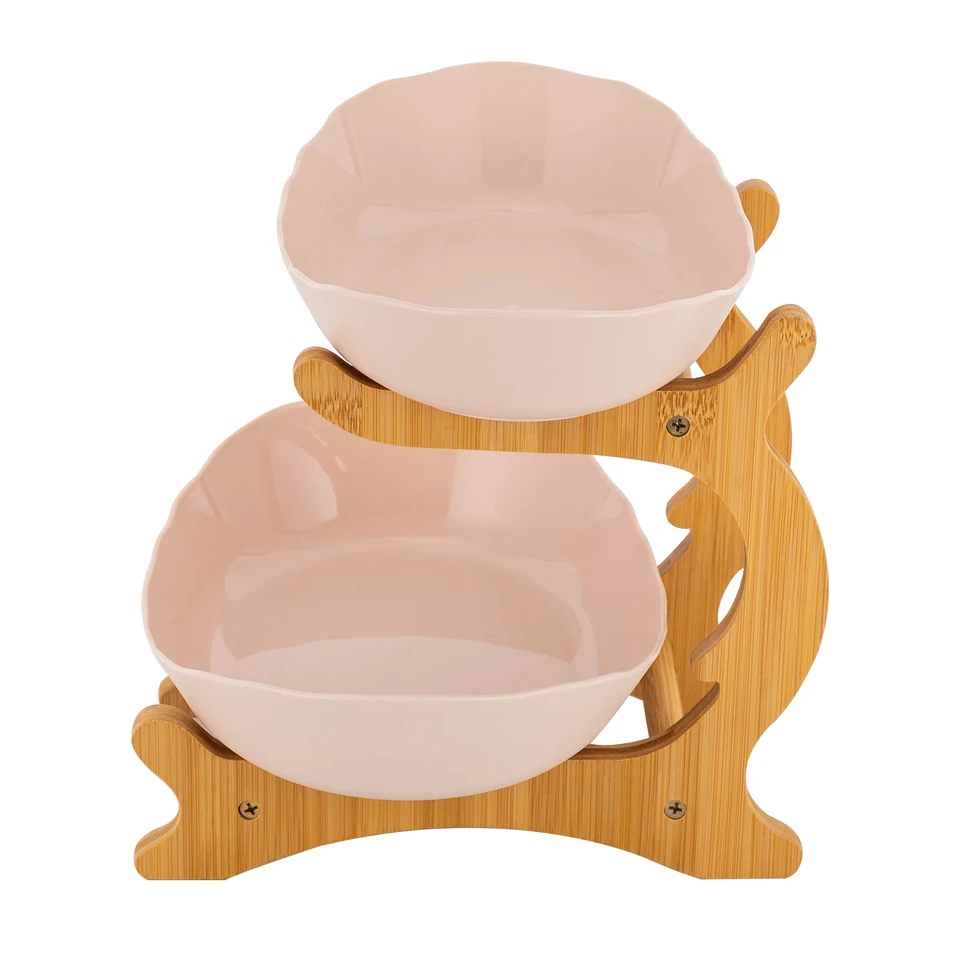 Bamboo and PP Two Tier Fruit Bowl Rack