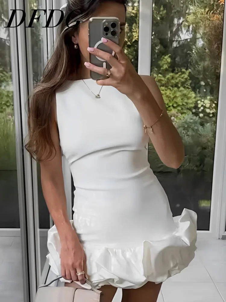 

DFDG 2023, весна-лето, женское элегантное коктейльное платье-тюльпан, без рукавов, с рюшами и вставками, структурированное пышное мини-облегающее вечернее платье