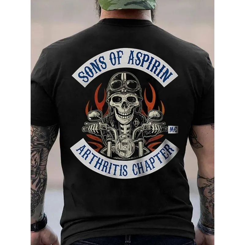 Men'S T-Shirt 1pc Sons of Aspirin Arthritis Chapter Biker Rider T-Shirt Retro Pattern T-Shirt Skull and Flame Design