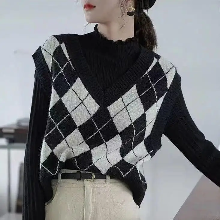 Sweater Woman 2022 Autumn Vest Sleeveless v-neck Koreal Style Knitting Fashion women's Sweaters Dropshipping LXJ22259