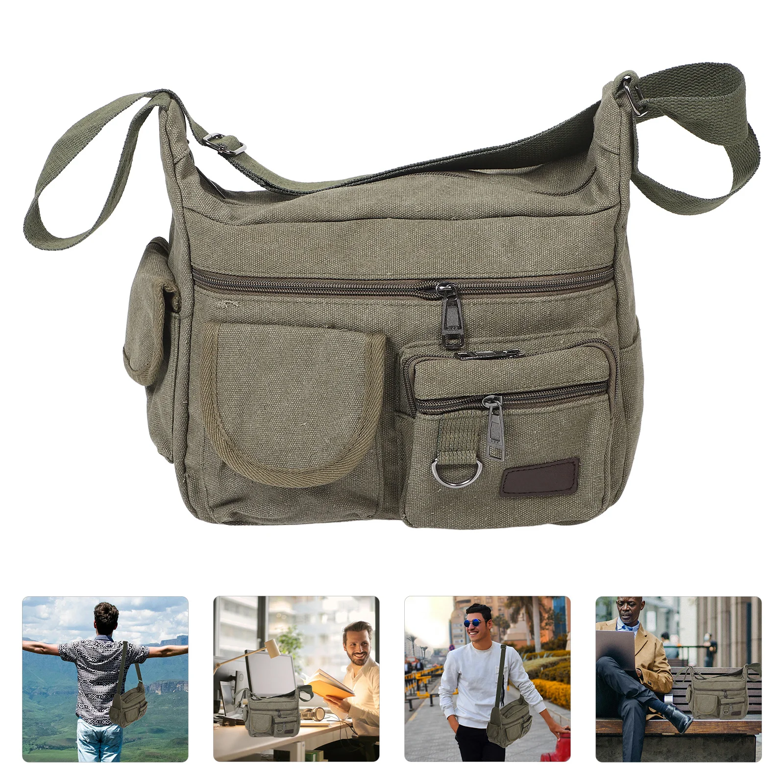 

Canvas Messenger Bag Large Crossbody Shoulder Tote For Men Women Multiple Pockets Durable Business Courier Bag Vintage Style
