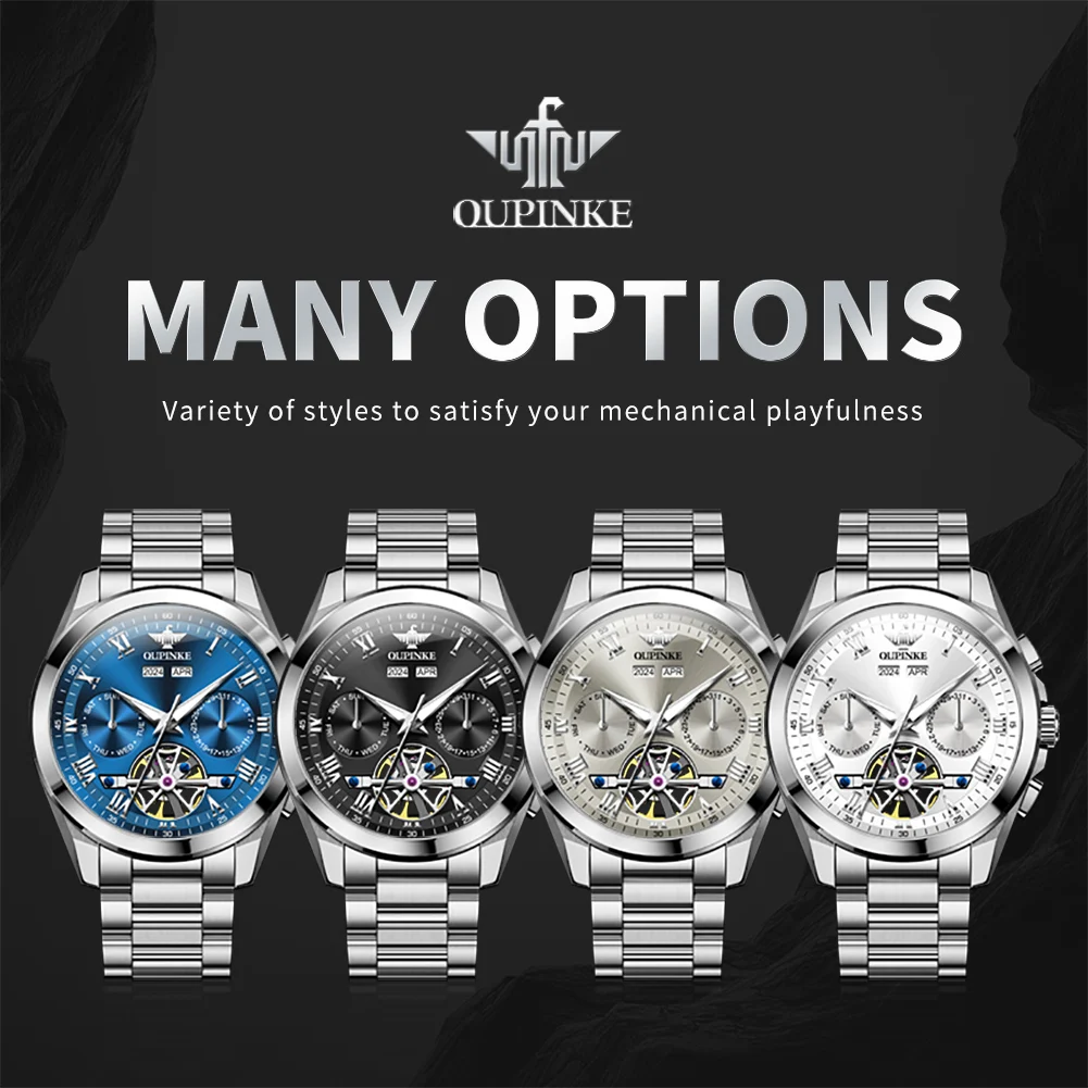 Мужские часы OUPINKE 3281, роскошные полностью автоматические механические часы с маховиком ﻿   Водонепроницаемые часы с датой недели 50 м для мужчин, подарочная коробка