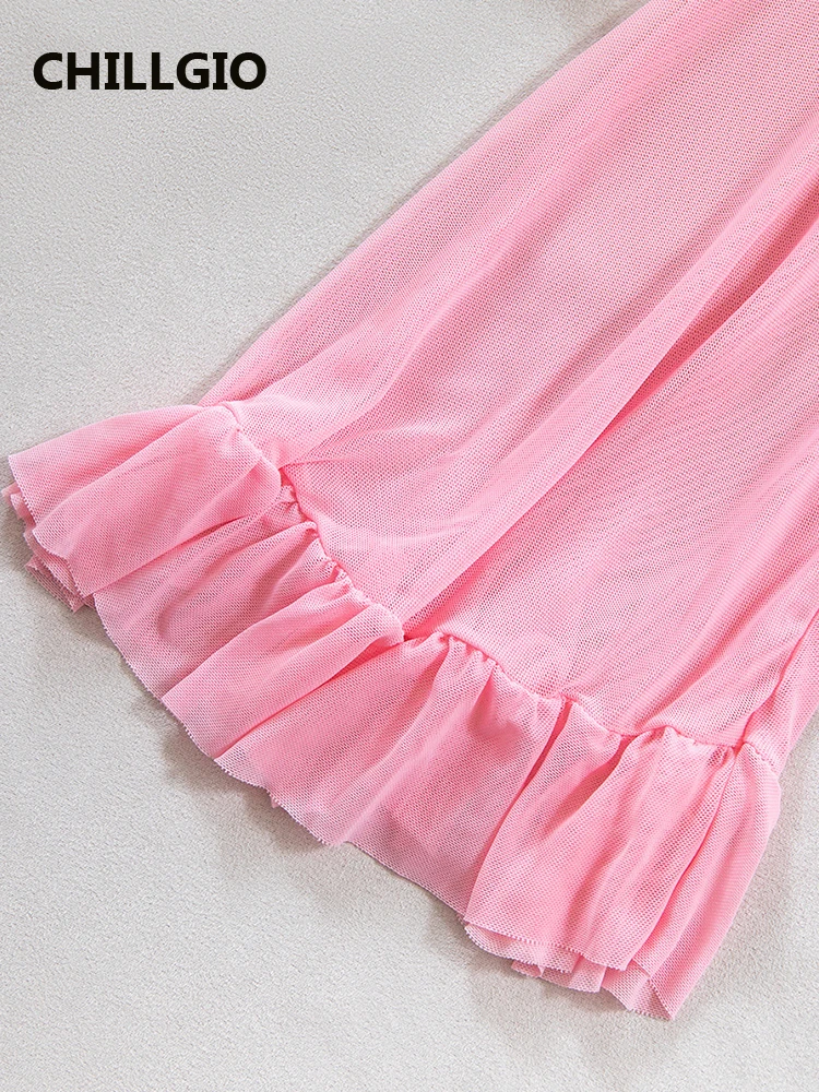 Chillgio feminino sexy floral renda malha macacão lingerie bodycon magro moda push up gola quadrada mangas compridas babados bodysuits