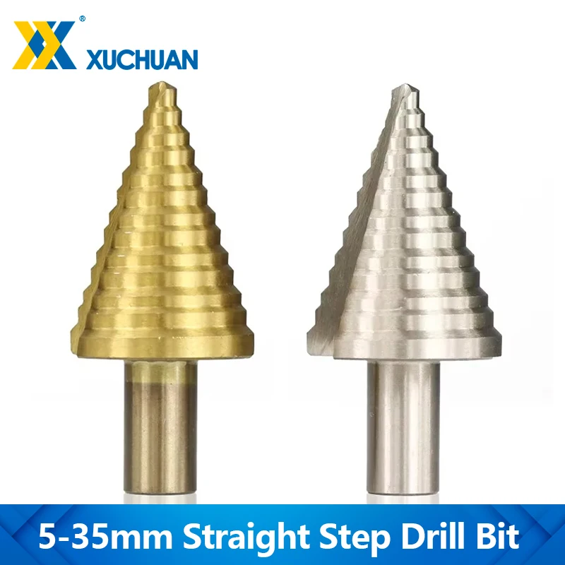 

XUCHUAN Step Drill Bit 1pc 5-35mm HSS Step Cone Drill Titantium Coated Hole Cutter Ladder Drill For Woodworking Pagoda Drill