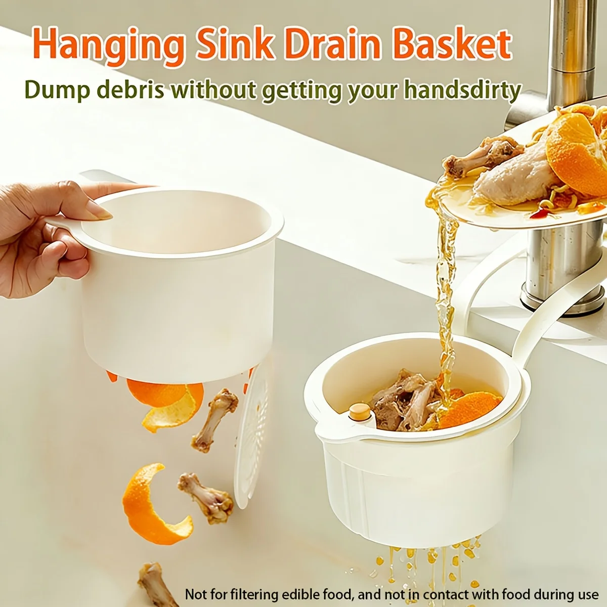 Portable Hanging Sink Food Waste Filter Basket Detachable Kitchen Drain Strainer Organizer Fruit Vegetable Storage Container