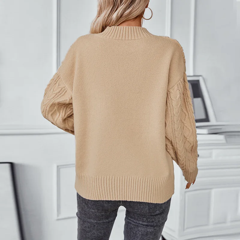 2024 Autumn Winter Female Sweater Tops Women's Solid Color Retro Loose Long Sleeved Knitted Sweater Lady Warm Pullovers