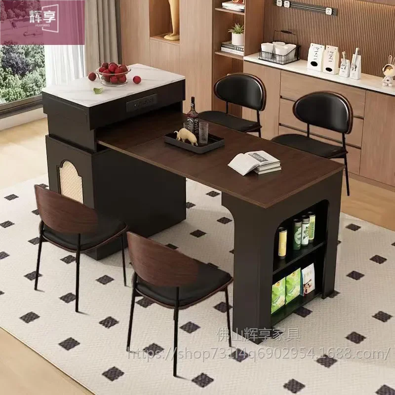 New Full Folding Chinese Style Island Dining Table Integrated Multi Functional Retractable Wooden Table for Small Apartment