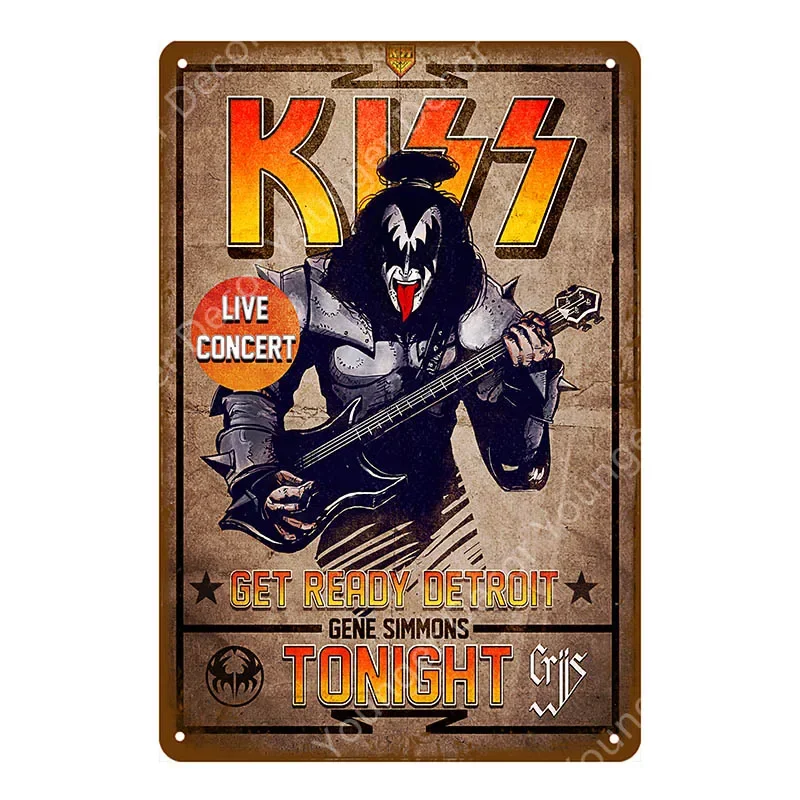 Music Rock Metal Signs Vintage Poster Kiss Band Plaque Wall Sticker Home Decoration Classic Painting Plate Bar Club Decor YJ220