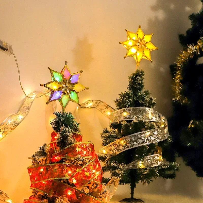 Gold Star Tree Topper LED Christmas Decorative Light Star Lantern Christmas Tree Topper Christmas Tree Overhead Lights