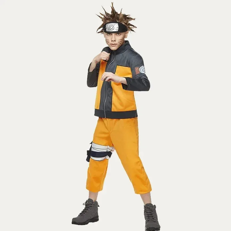 Hot Kids Cosplay Boys Girls Uzumaki Jacket Pants Headband Wig Props Child Uniform Kunai Halloween Costumex;8's,6;