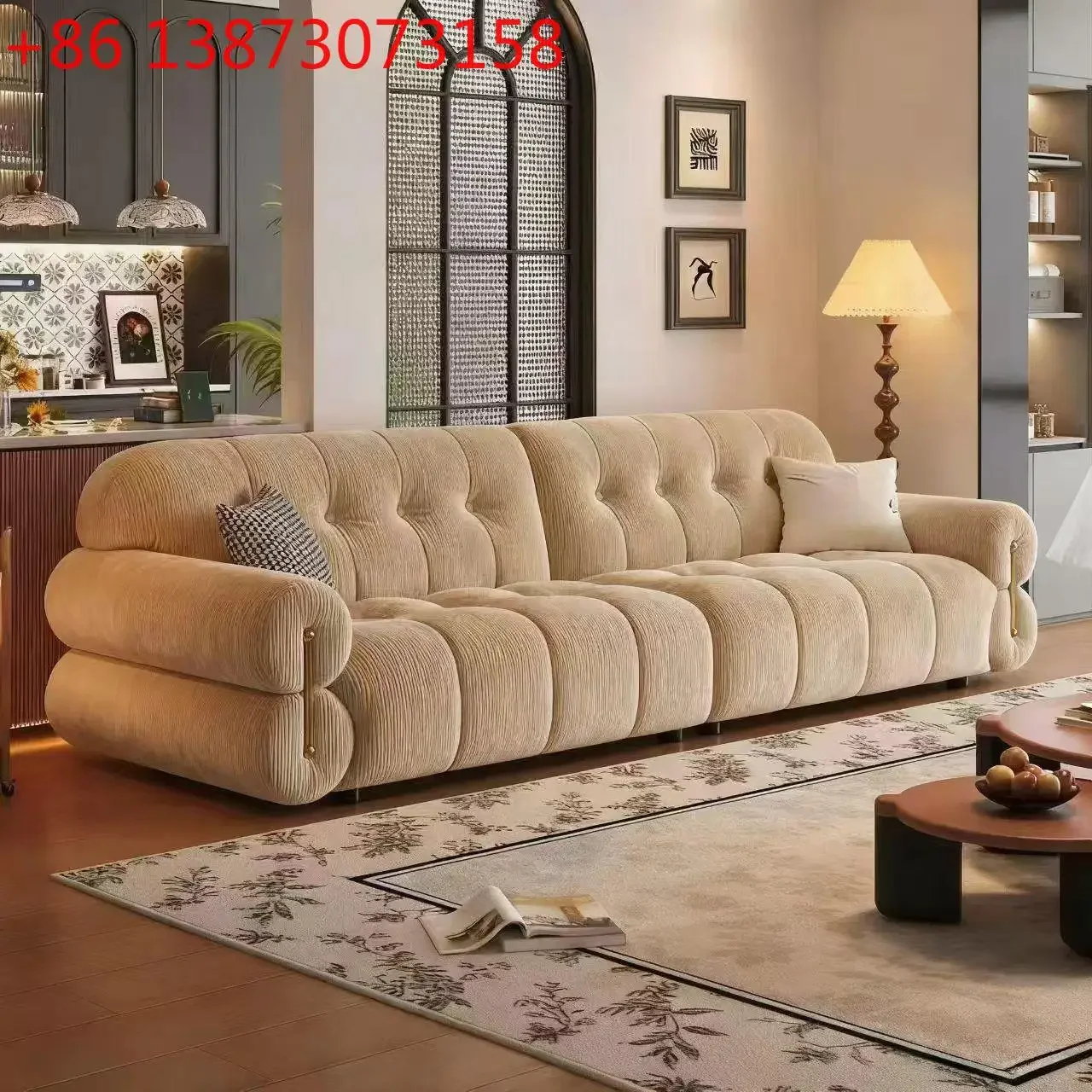 

Cloud marshmallow fabric sofa cream wind living room size apartment straight piano key fabric sofa