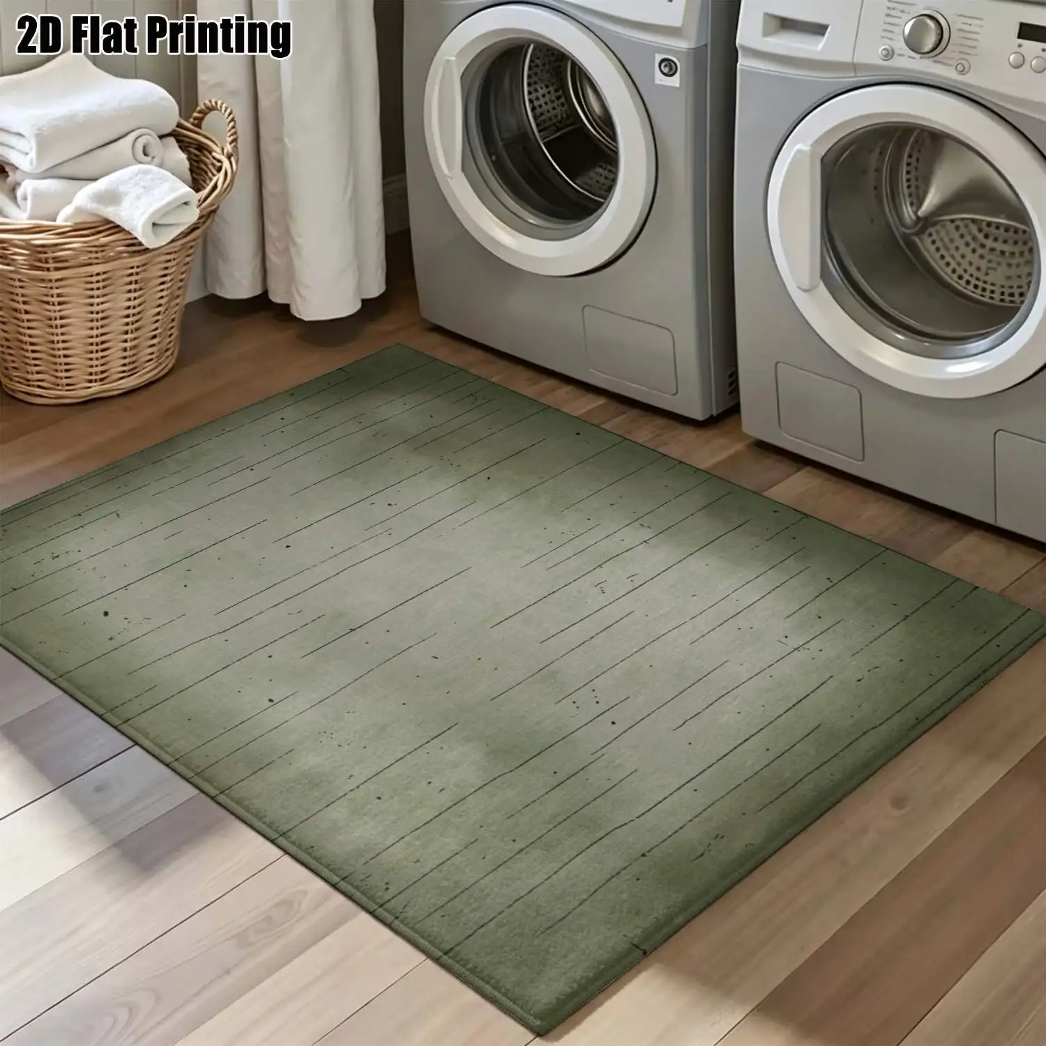 1Pc 2D Printed Military Green Stripe Carpet Nordic, Modern Minimalist & Retro Style, Machine Washable, Multi-Size, Ideal for Home Decor Such as Entryway, Dining Room, Foyer, Study, Living Room, Bedroom.