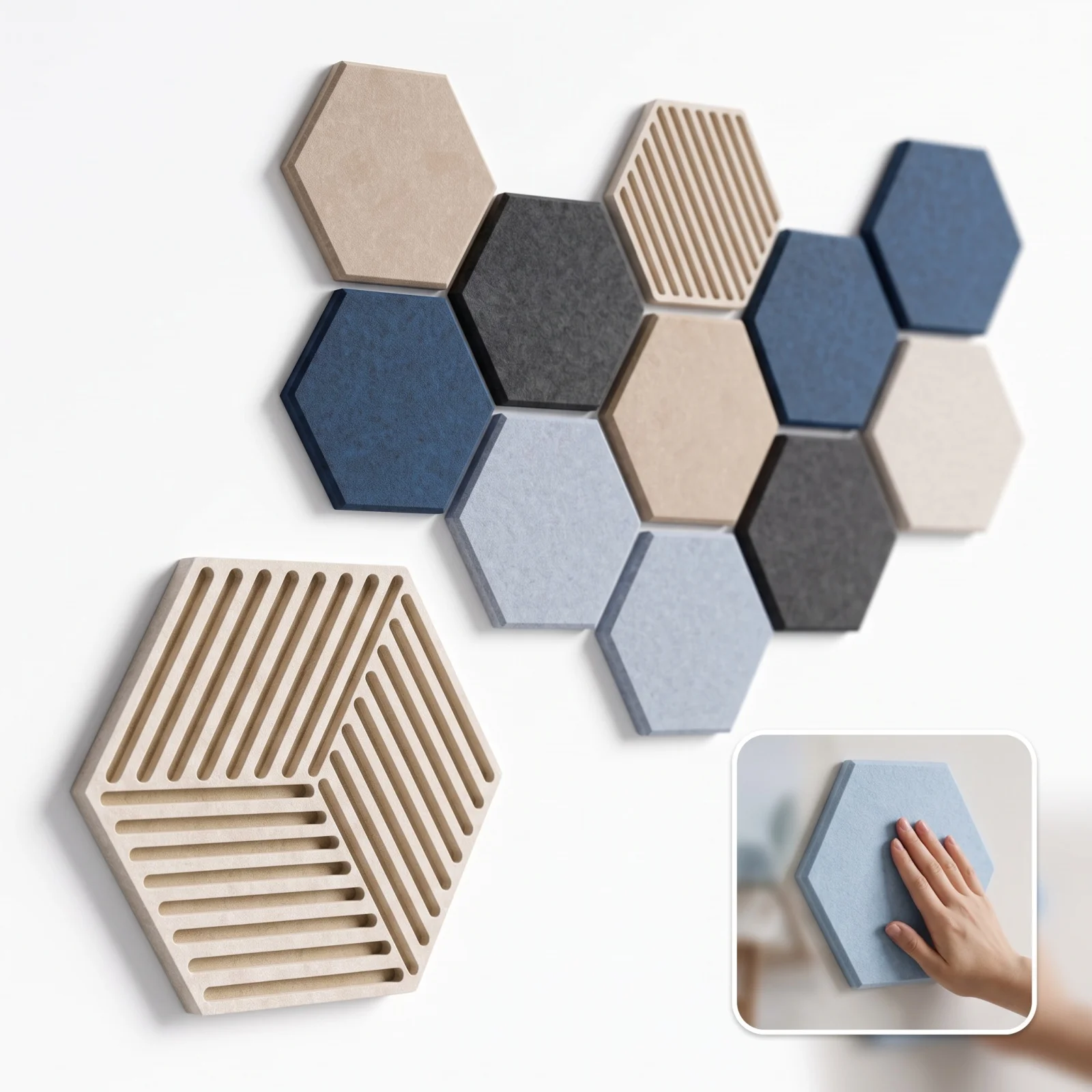 10pcs Hexagonal Acoustic Panels Self‑Adhesive Soundproof Wall Sticker Noise Reduction Panel Home Office Studio Wall Decoration