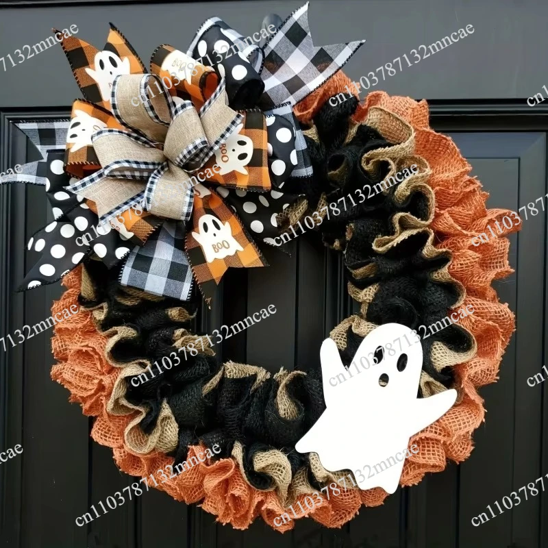 40x40cm Halloween artificial wreath ring hanging on front doors and windows for autumn harvest party porch wall decoration