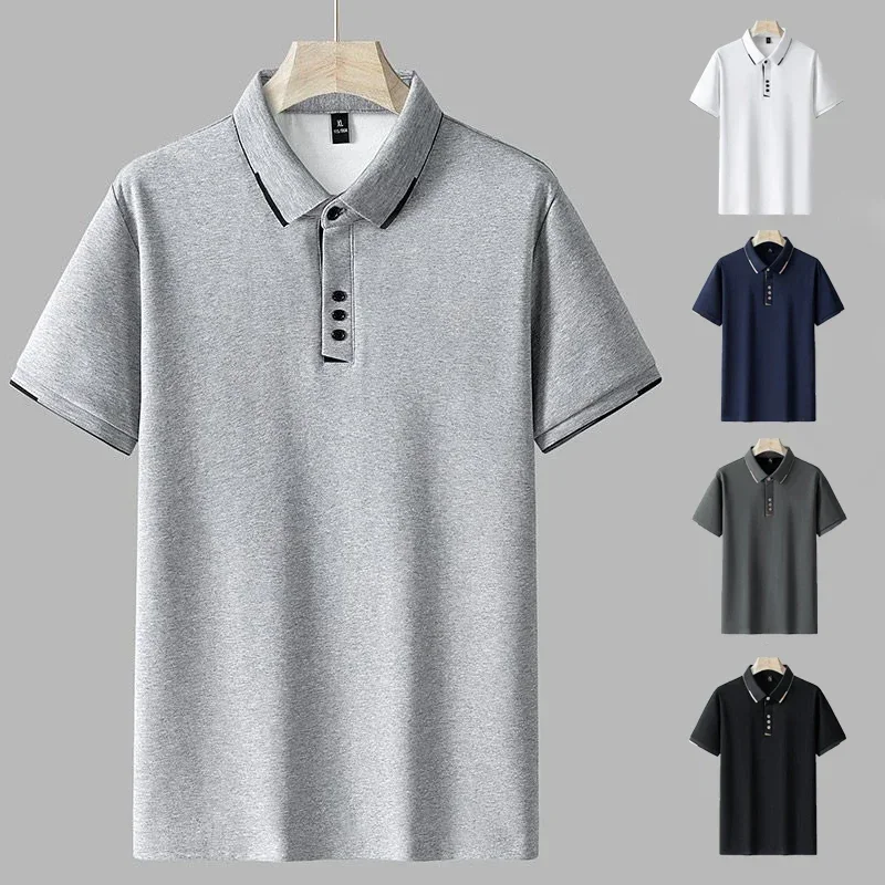 

95% Cotton Men's Polo Shirt Summer New Short Sleeve Lapel Tees Business Casual Solid Color Brand Male Clothes Top