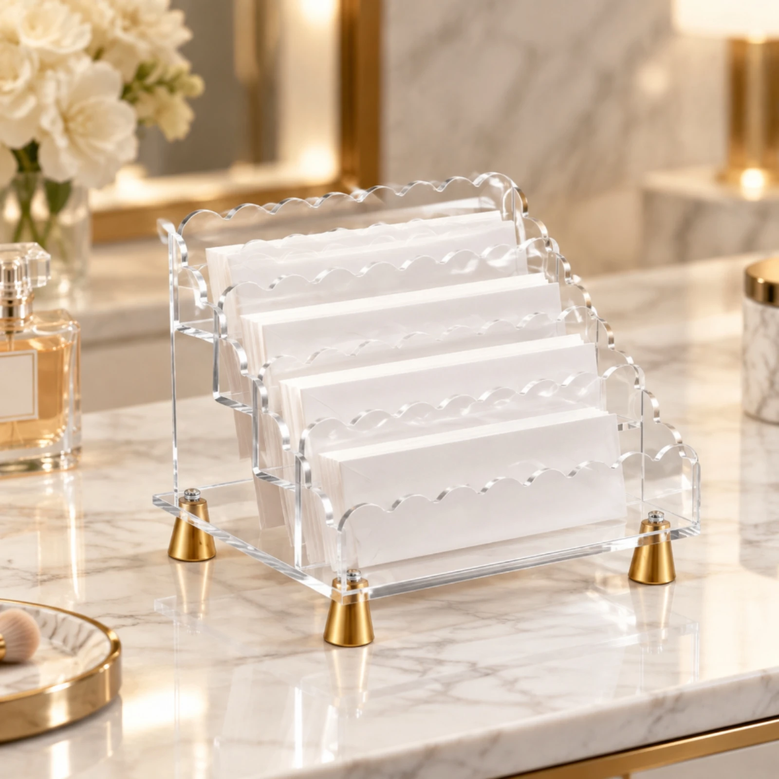 Tiered Business Card Stand Space-Saving Acrylic Business Card Holder Compact Modern for Office Desk, Retail Counter